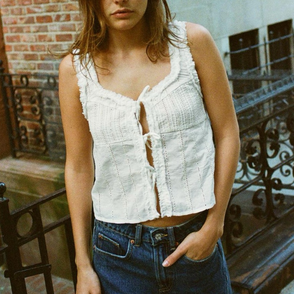 Zara White Ruffled Sleeveless Top - Picture 3 of 6
